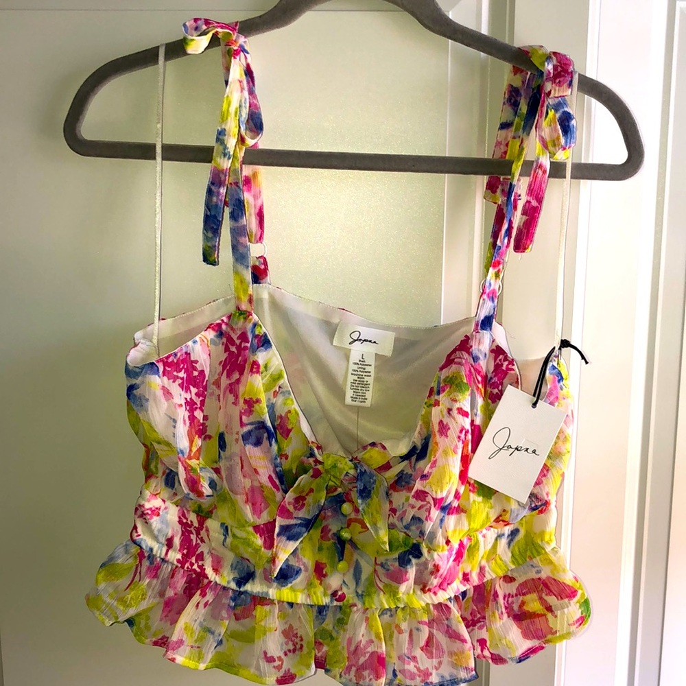 Japna crop cropped blouse top floral large Romantic Fancy‎ style Large NWT